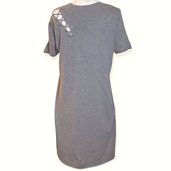 Philanthropy $198 Grey Hawke Short Sleeve Lace Up Shoulder Sweater Dress - Picture 8 of 11